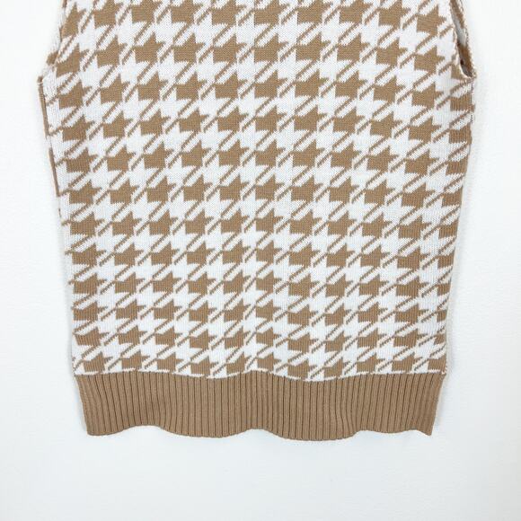Houndstooth V-Neck Pullover Sweater Vest White & Tan Women's Small - Picture 7 of 9